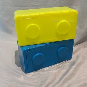 Chubs Stackable Blocks Empty Wipes Containers Plastic Vtg Blue & Neon Yellow